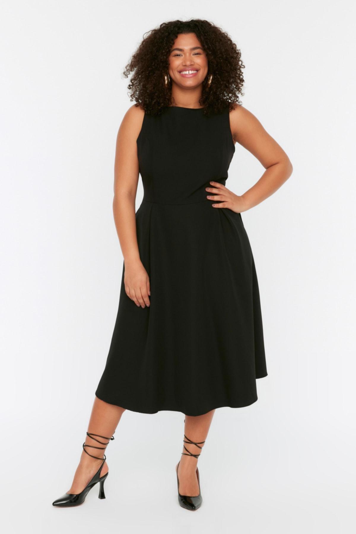 Black A-Line Plus Size Dress, Black, medium
