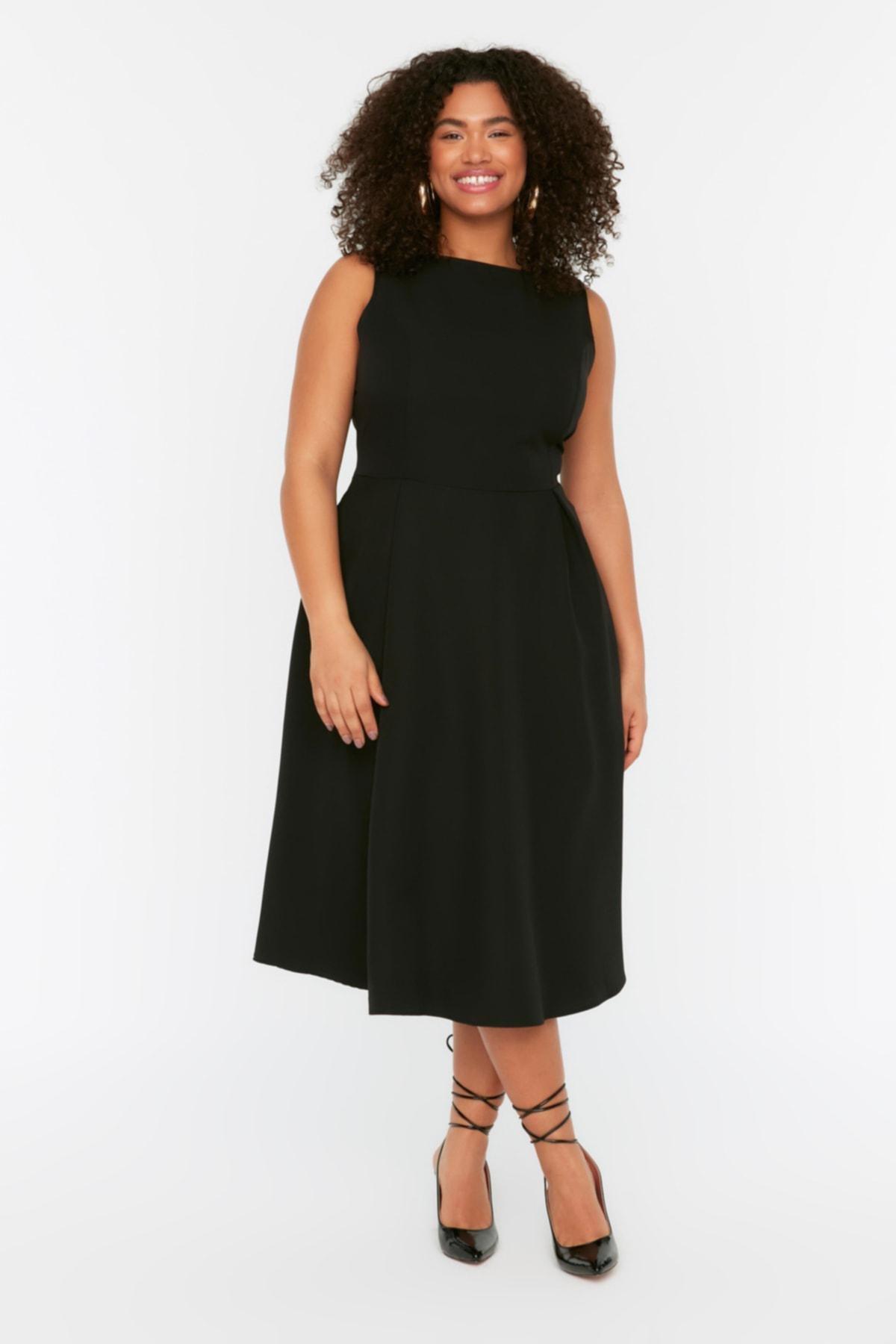 Black A-Line Plus Size Dress, Black, medium