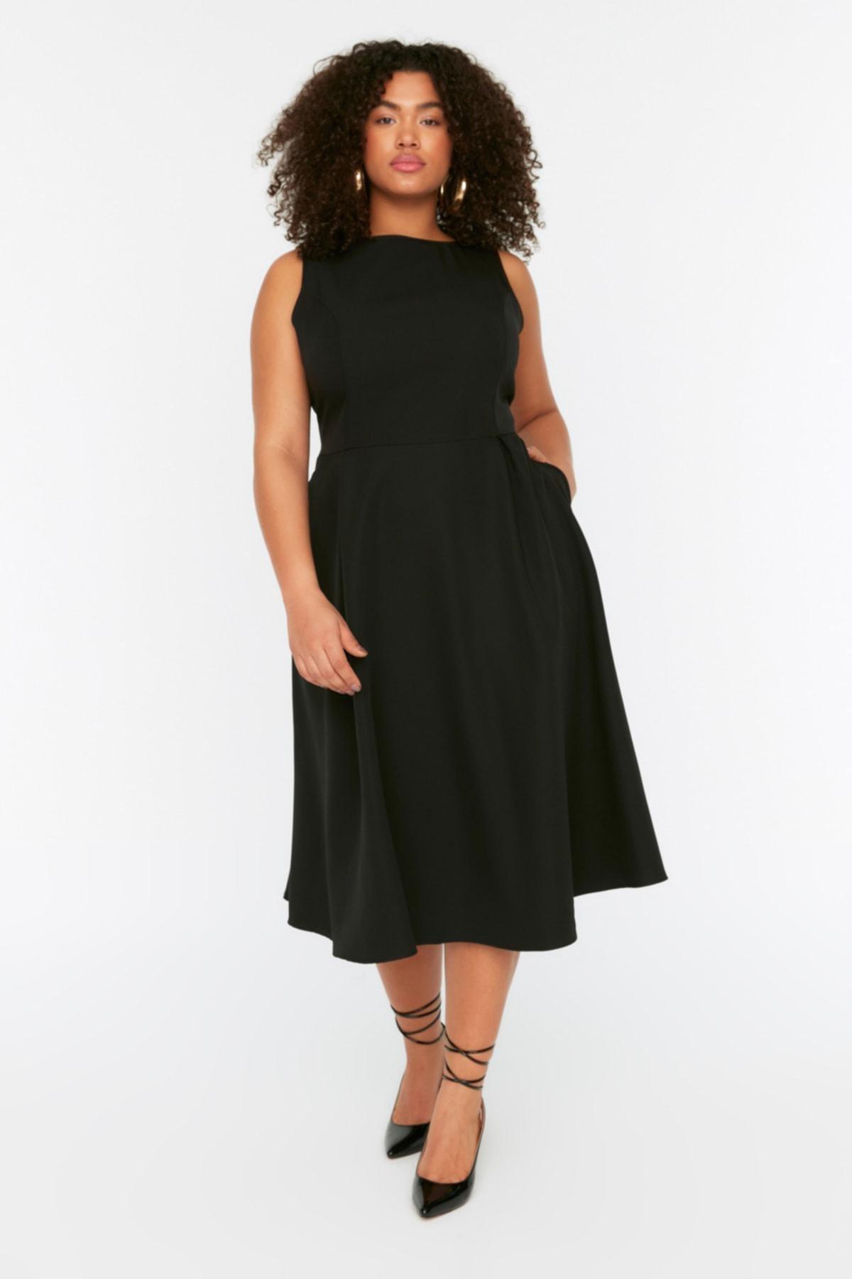 Black A-Line Plus Size Dress, Black, medium