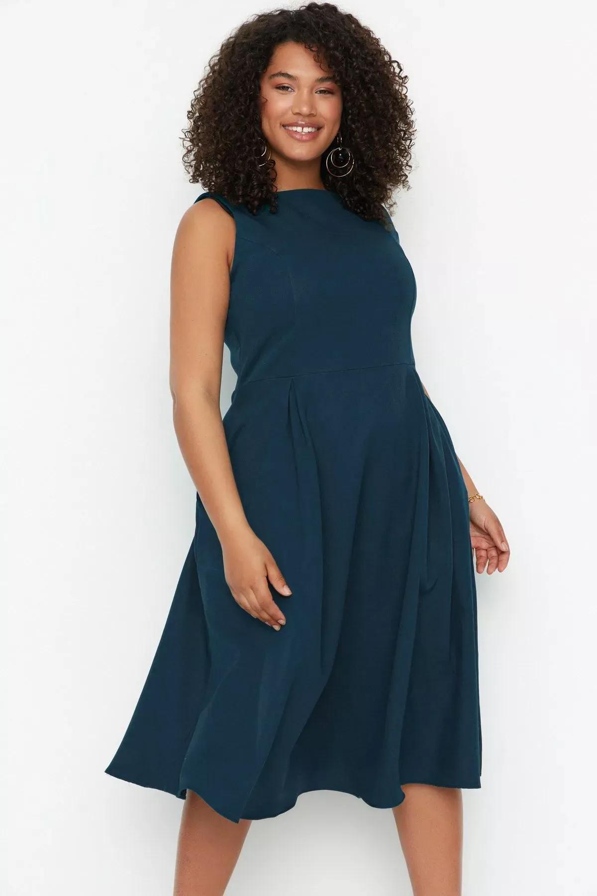 Green A-Line Plus Size Dress, Green, large image number 0