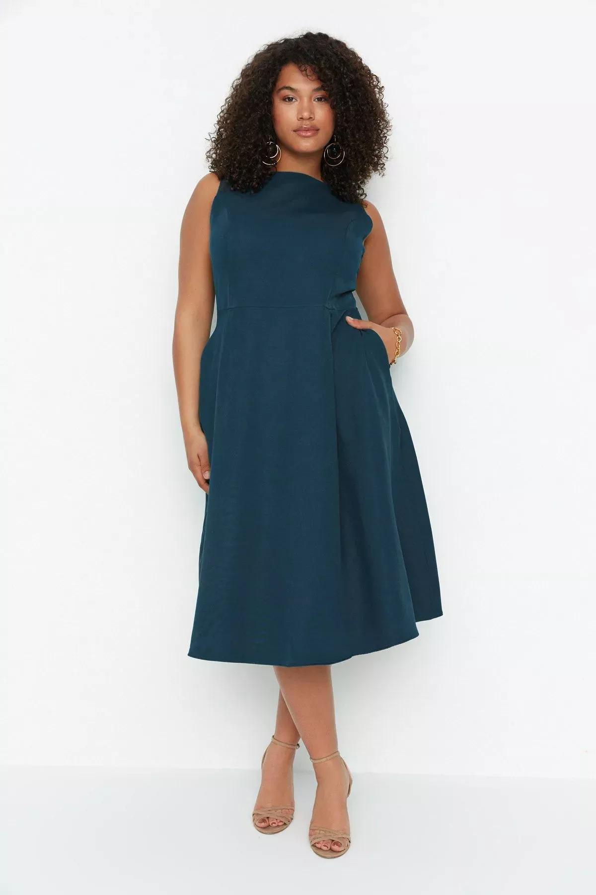 Green A-Line Plus Size Dress, Green, large image number 2
