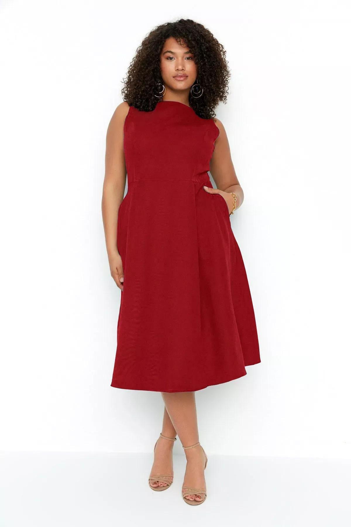 Red A-Line woven dress, C101_7277, large image number 0