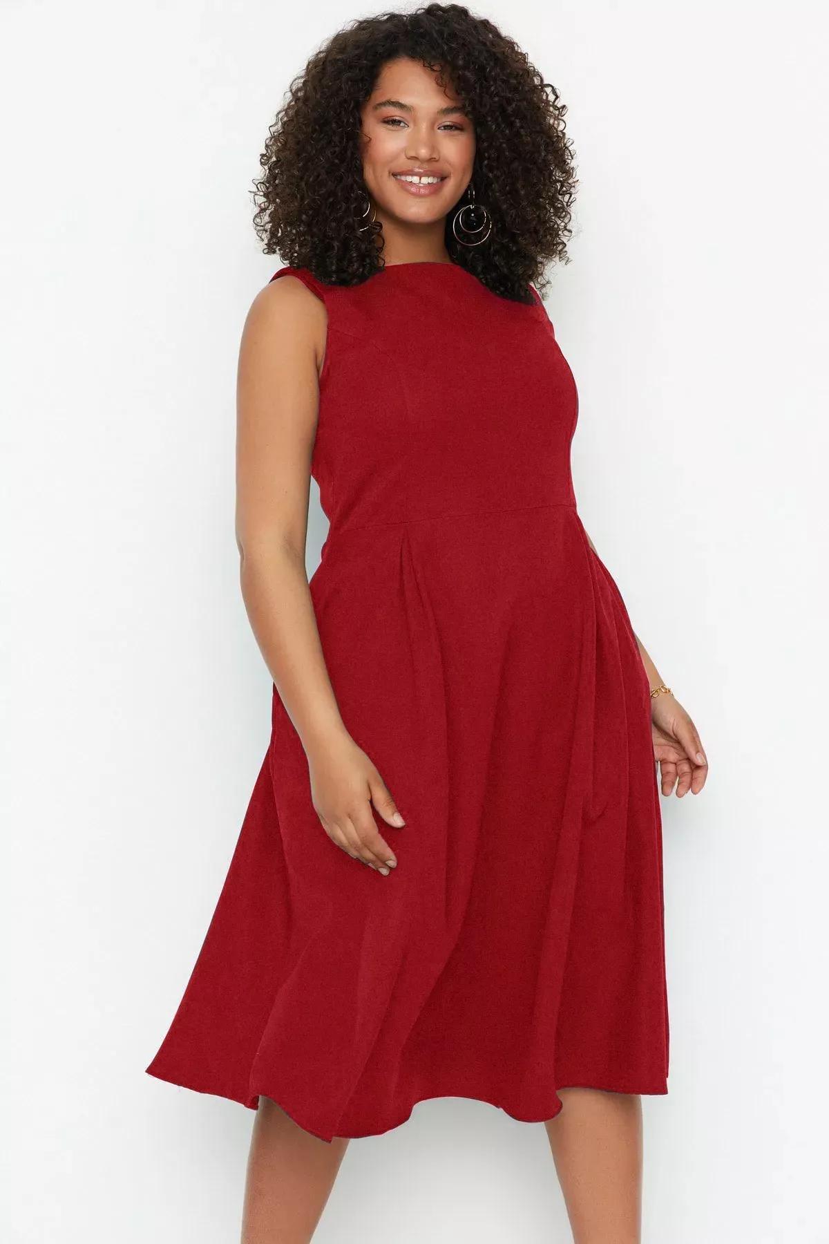 Red A-Line woven dress, C101_7277, large image number 1
