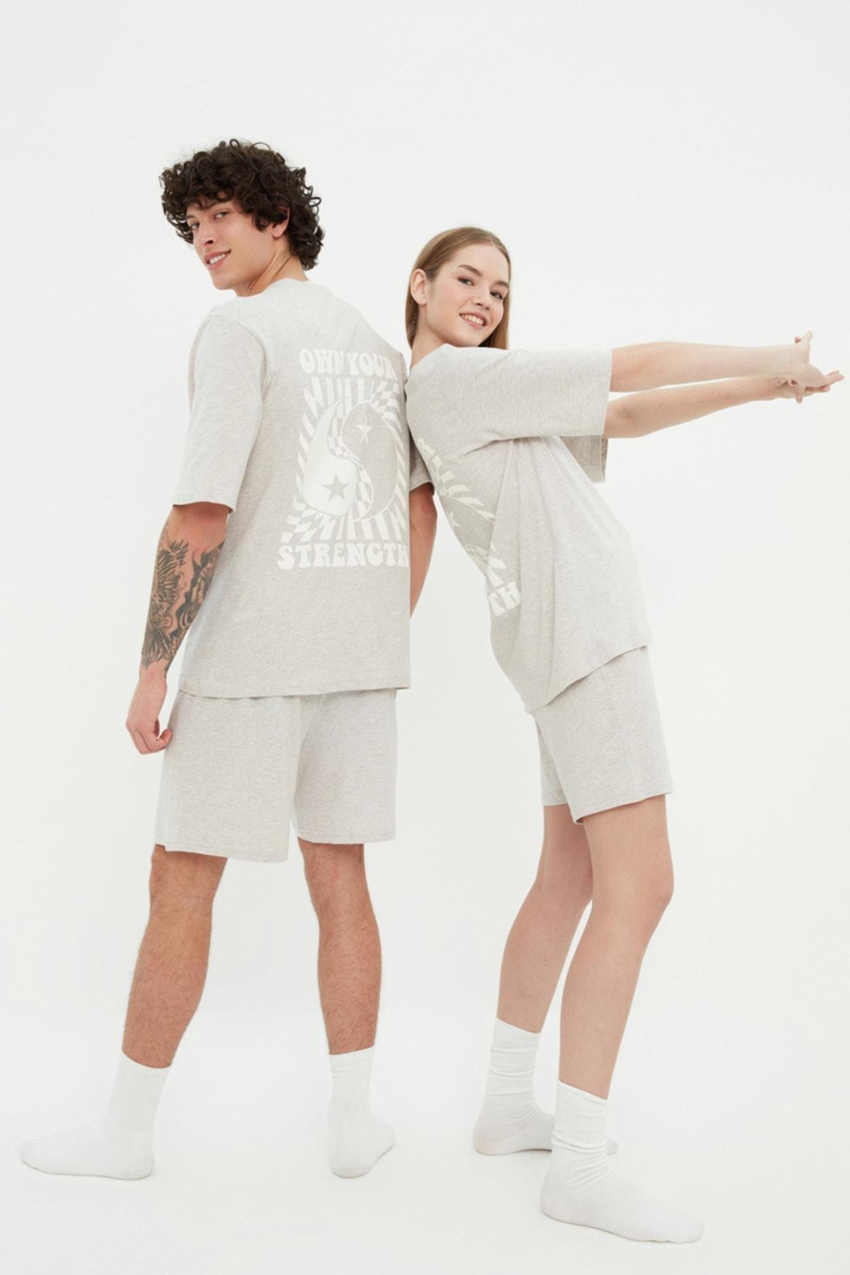 Gray Printed Pajama Set, , large image number 0