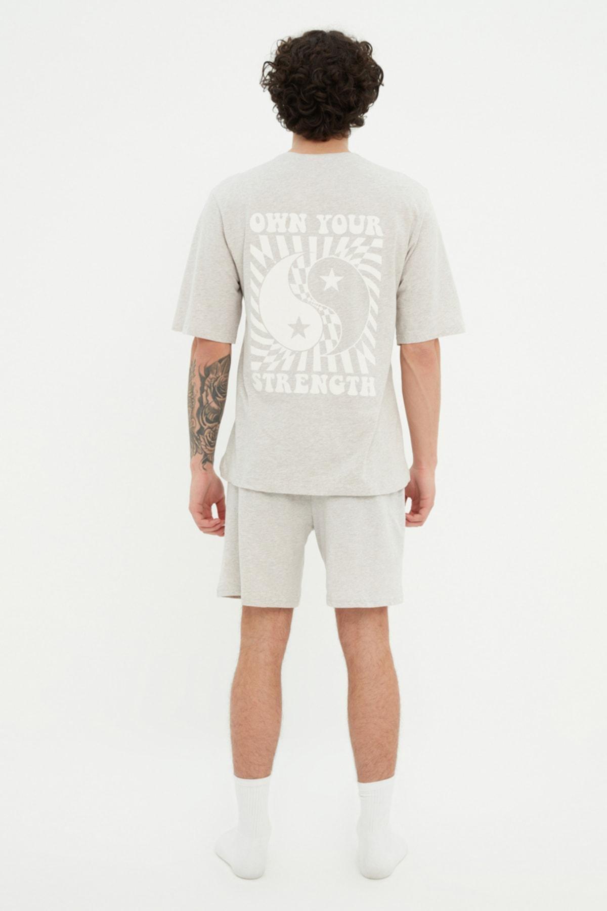 Gray Printed Pajama Set, , large image number 6