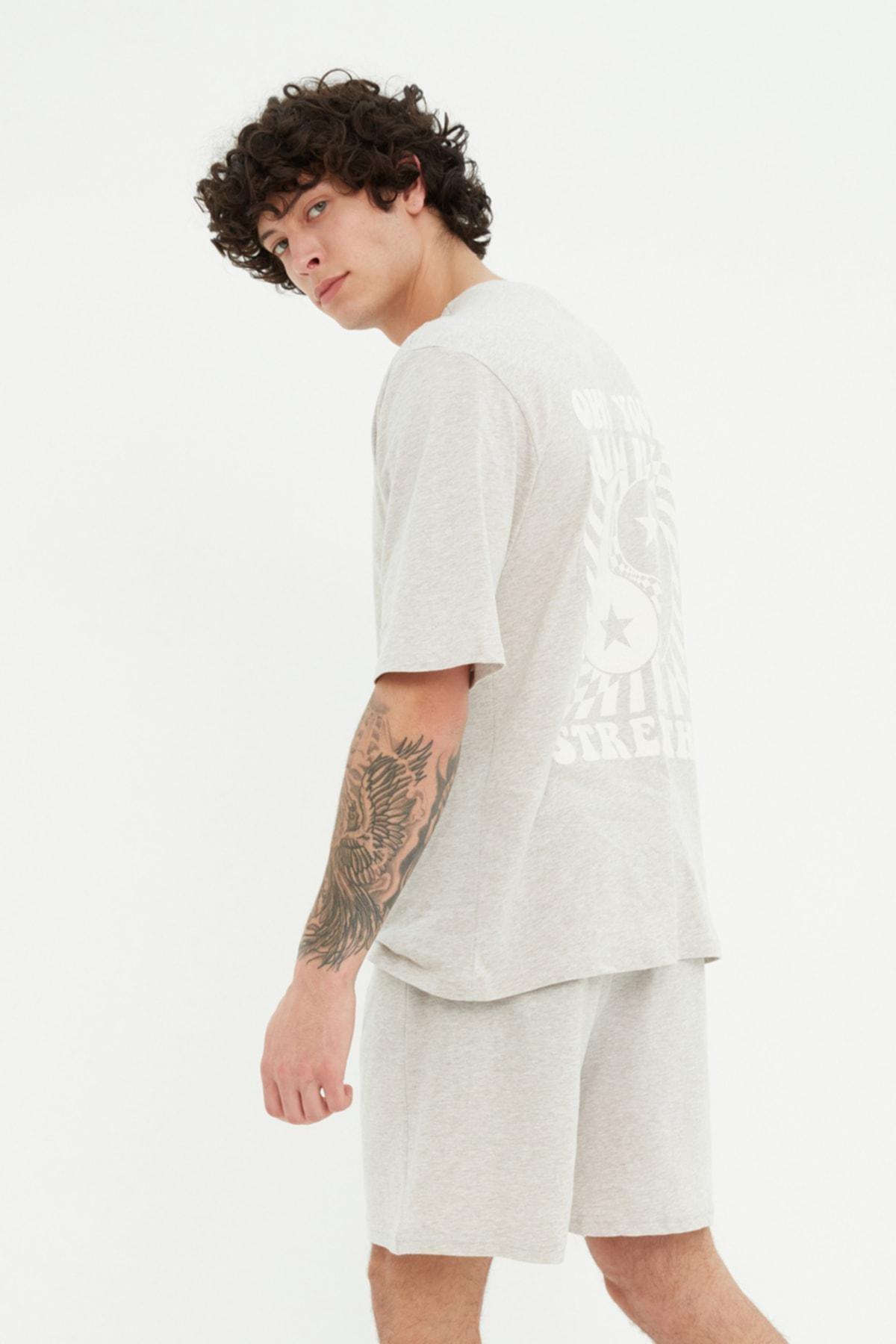 Gray Printed Pajama Set, , large image number 7