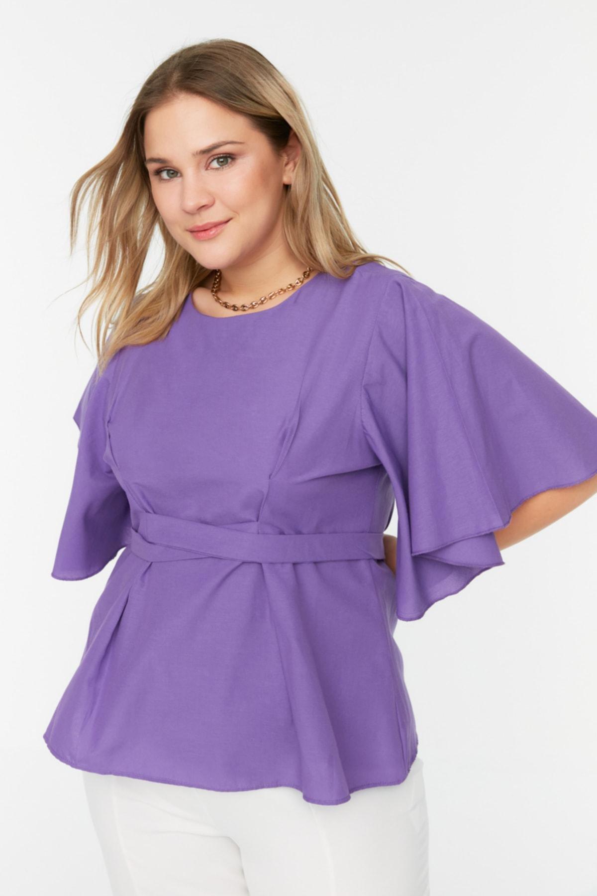 Purple Crew Neck Plus Size Blouse, , large image number 0