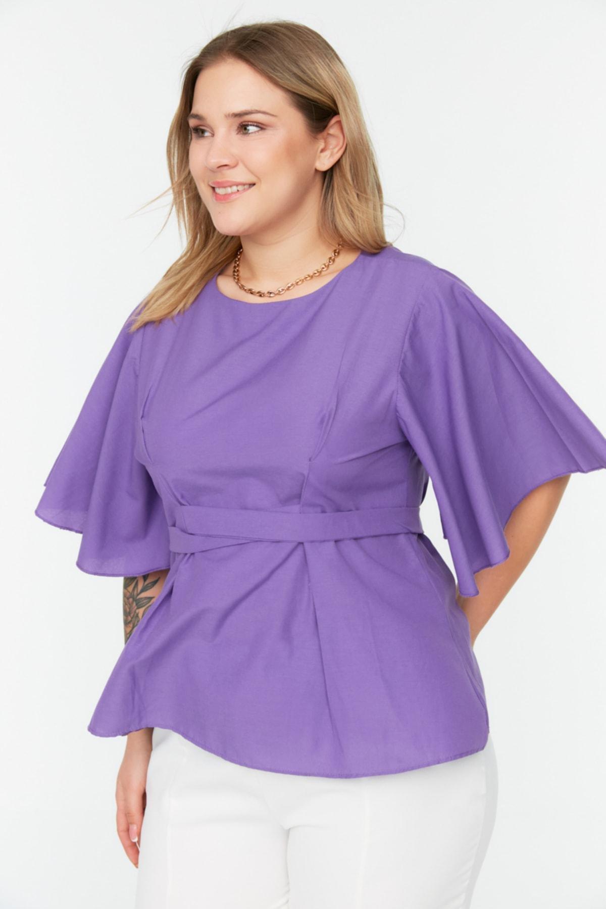 Purple Crew Neck Plus Size Blouse, , large image number 1
