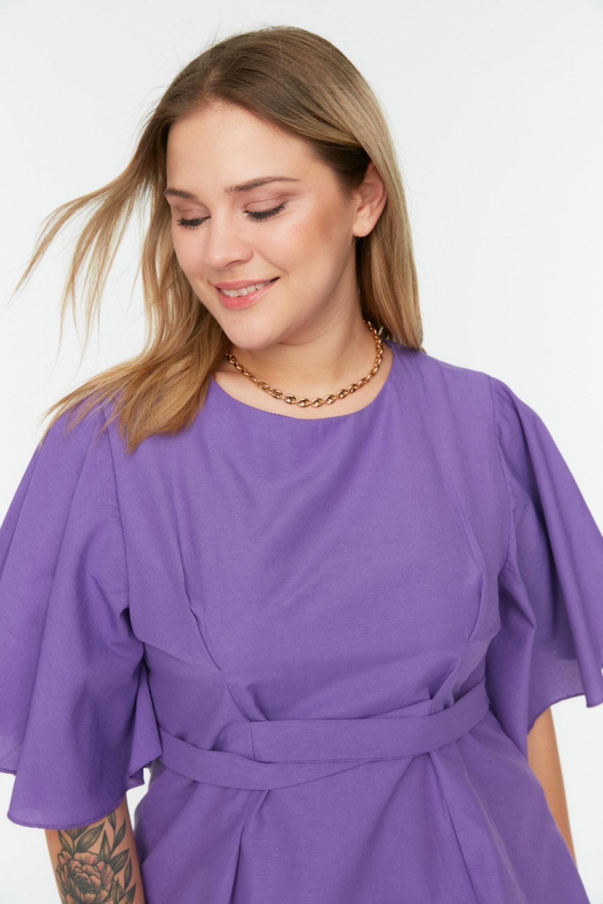 Trendyol - Purple Crew Neck Plus Size Blouse