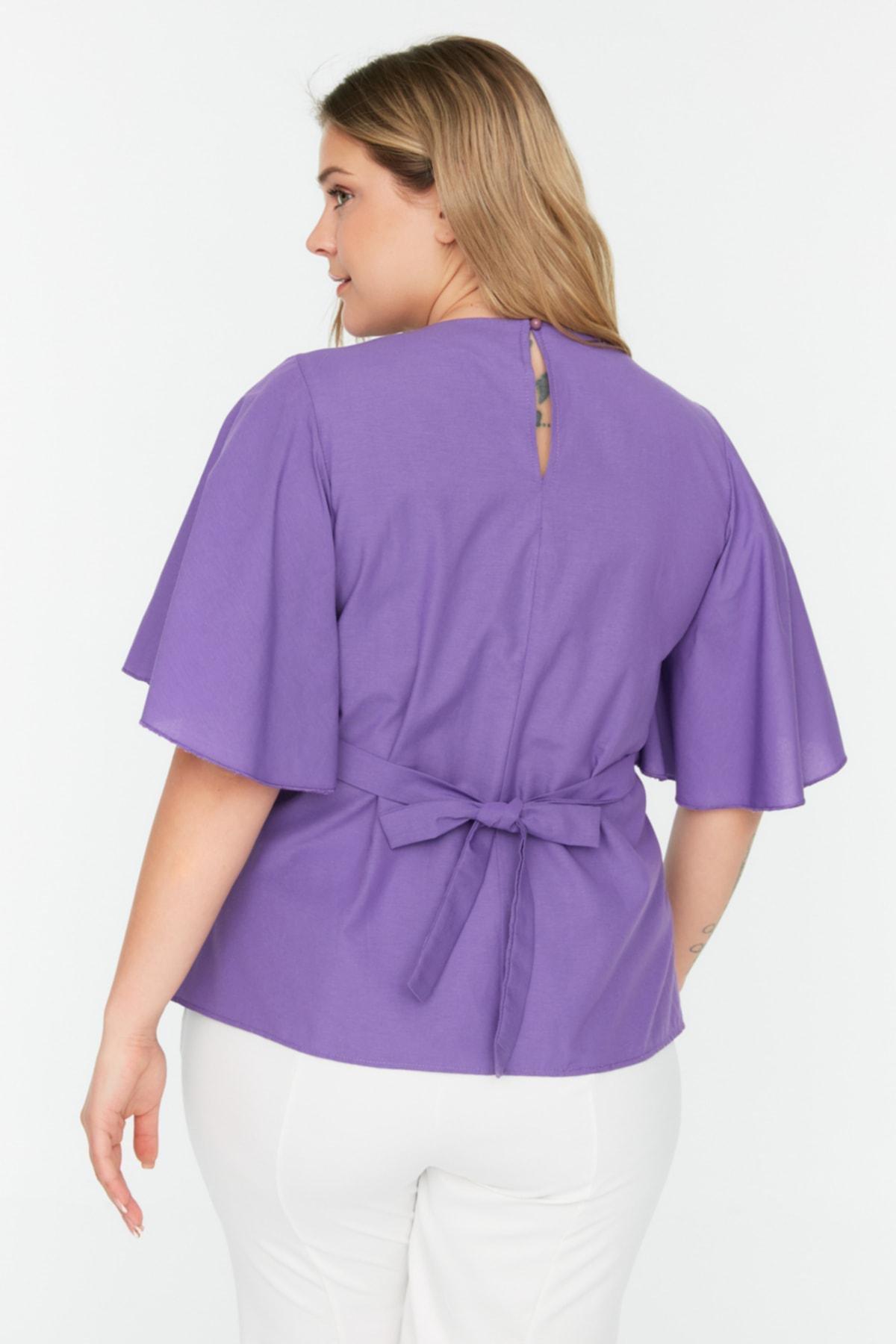 Trendyol - Purple Crew Neck Plus Size Blouse