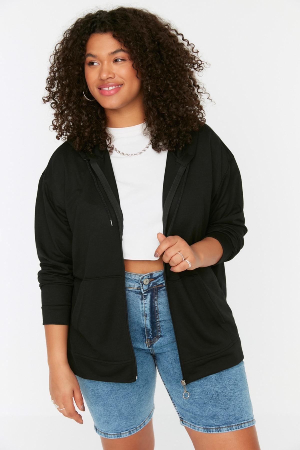 Black Oversize Plus Size Sweatshirt, , large image number 0