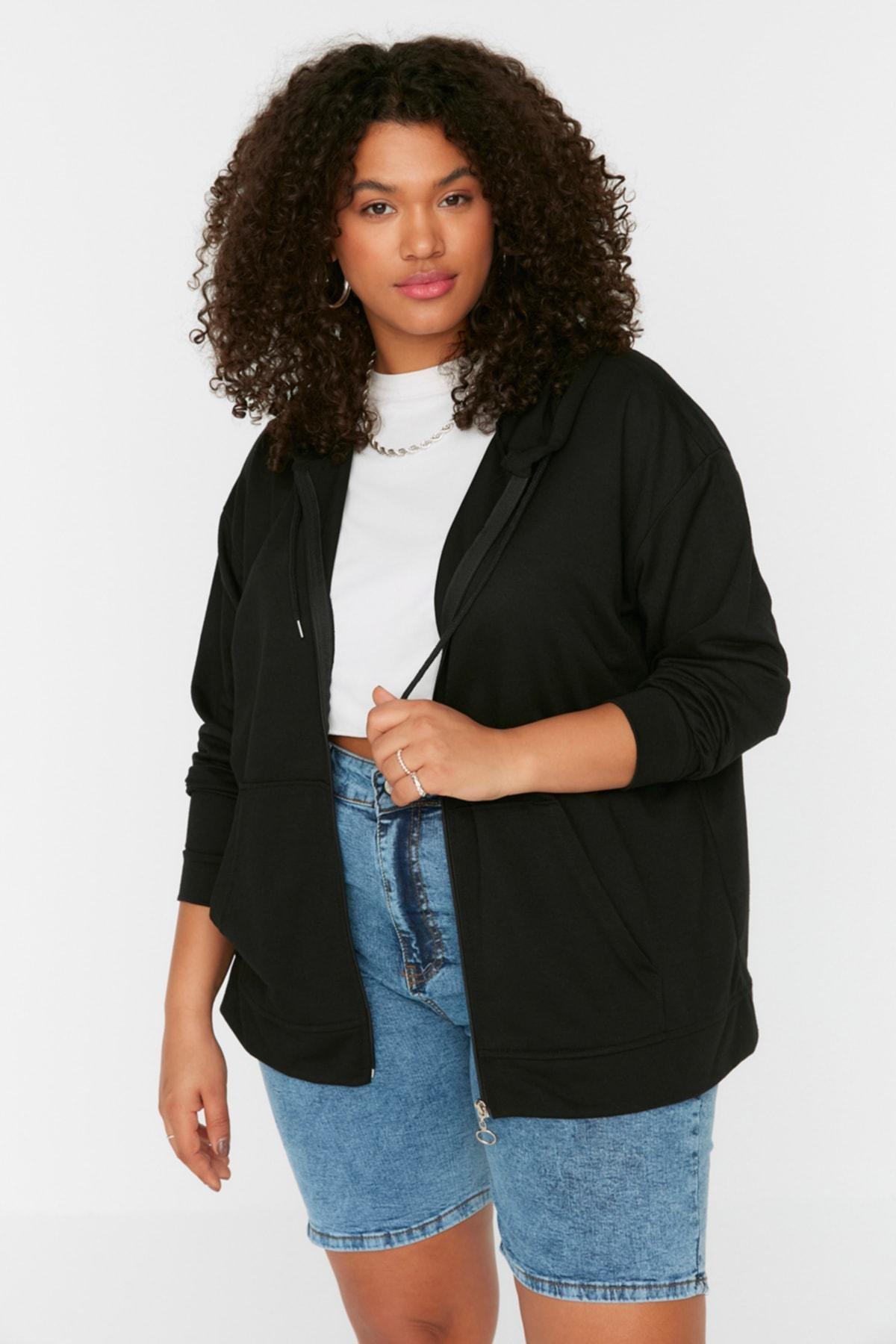 Black Oversize Plus Size Sweatshirt, , large image number 1