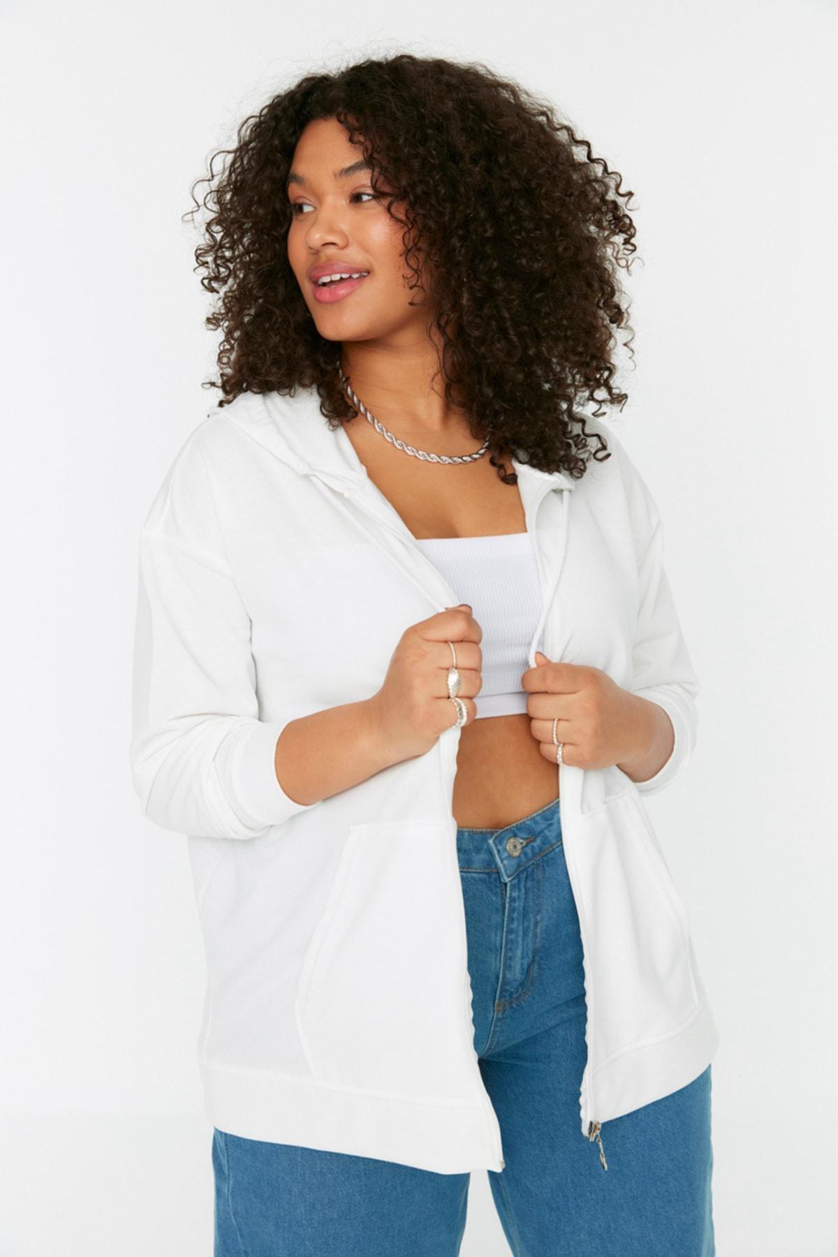 Cream Oversize Plus Size Sweatshirt, , large image number 0