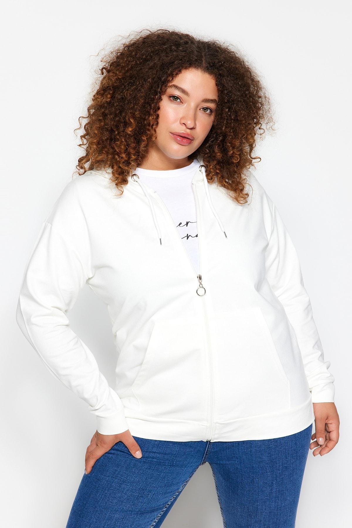 Cream Oversize Plus Size Sweatshirt, , large image number 2