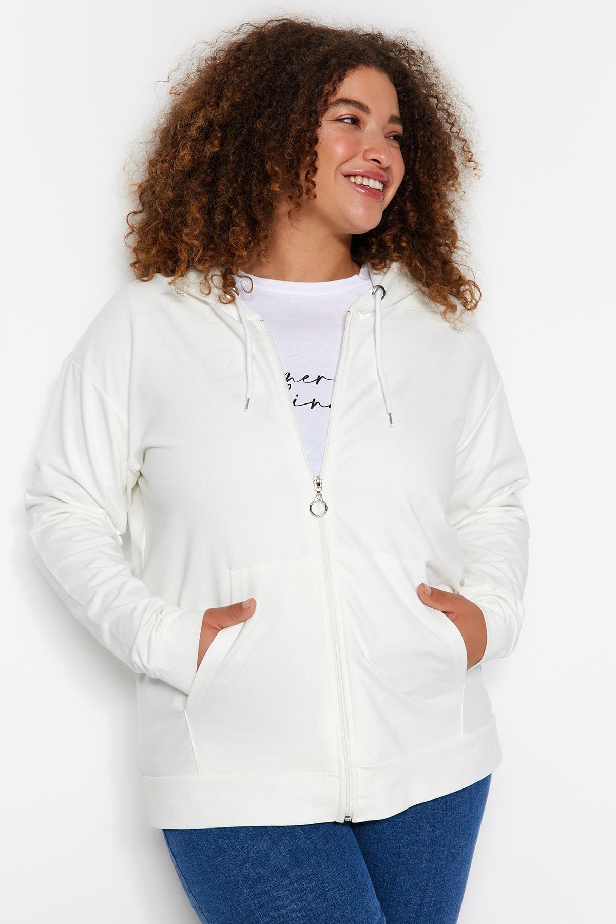 Cream Oversize Plus Size Sweatshirt, , large image number 3