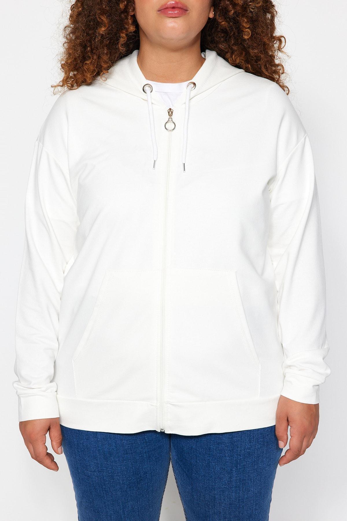 Cream Oversize Plus Size Sweatshirt, , large image number 4
