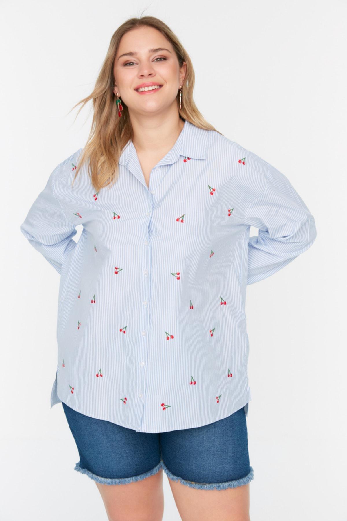 Blue Oversize Plus Size Shirt, , large image number 0