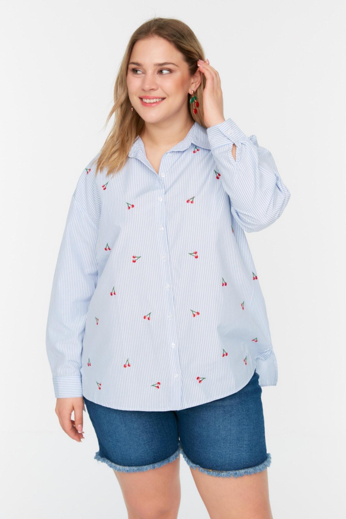 Blue Oversize Plus Size Shirt, , large image number 1