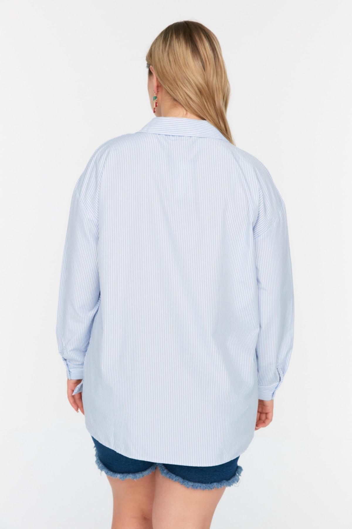 Blue Oversize Plus Size Shirt, , large image number 4