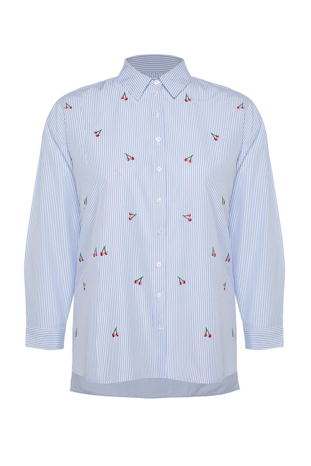Blue Oversize Plus Size Shirt, , large image number 5