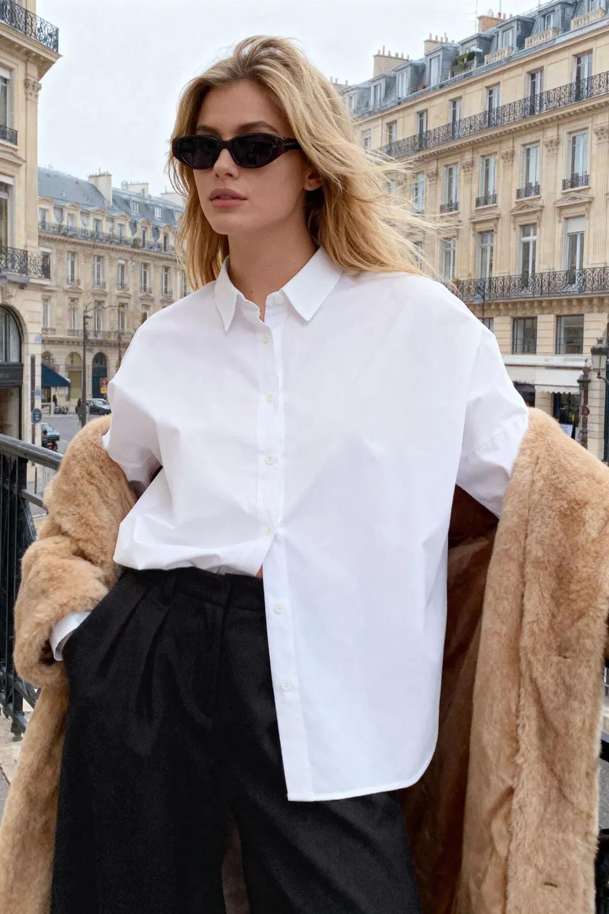 قميص بقصة فضفاضة، بيج, Ecru, large image number 1