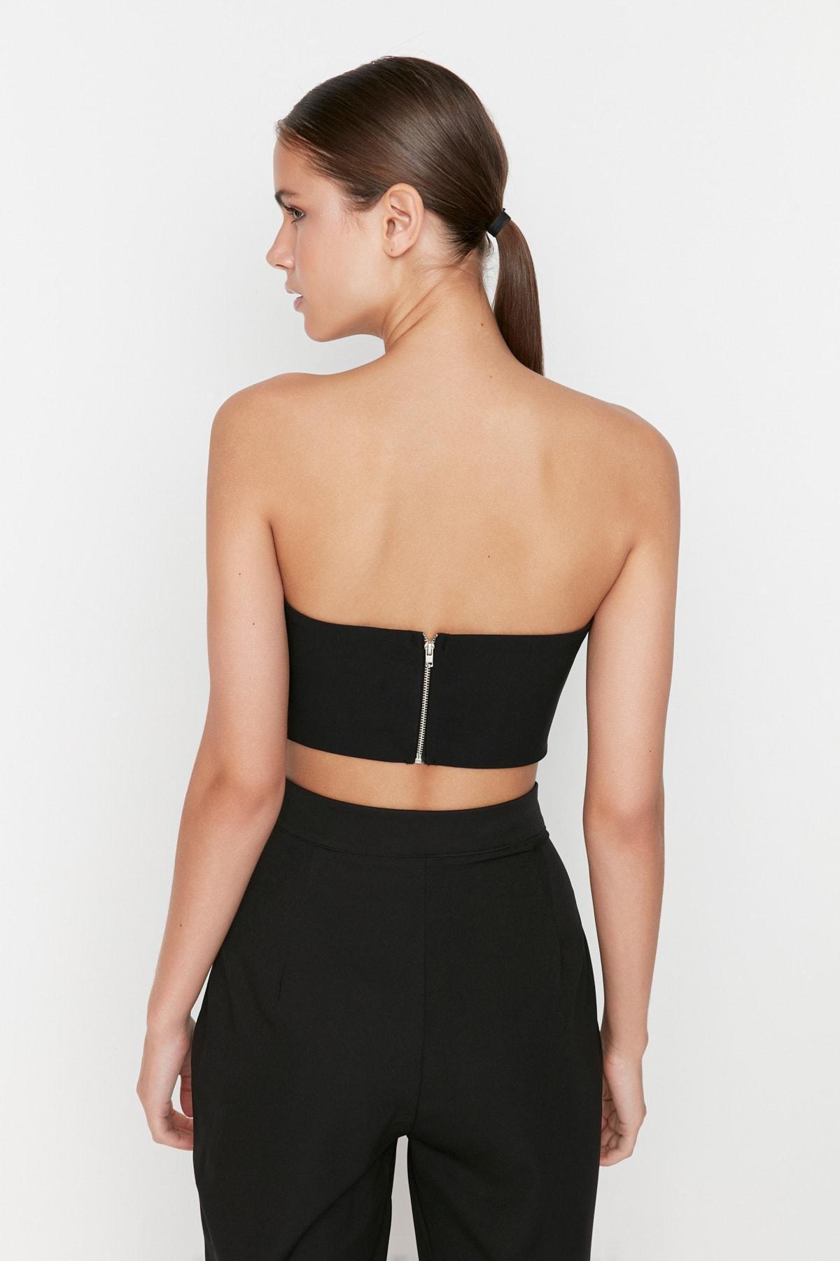 Black Sweetheart Neckline Crop Top, , large image number 4