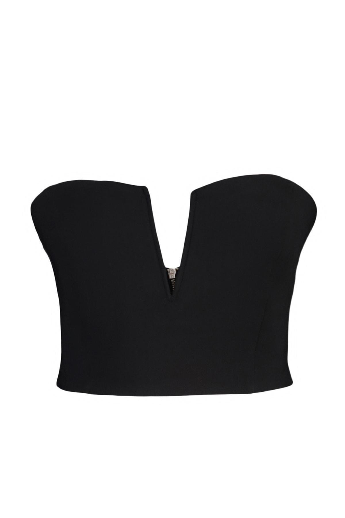 Black Sweetheart Neckline Crop Top, , large image number 5