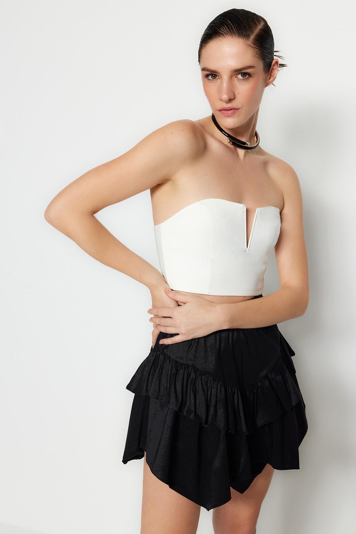 Cream Sweetheart Neckline Crop Top, , large image number 2