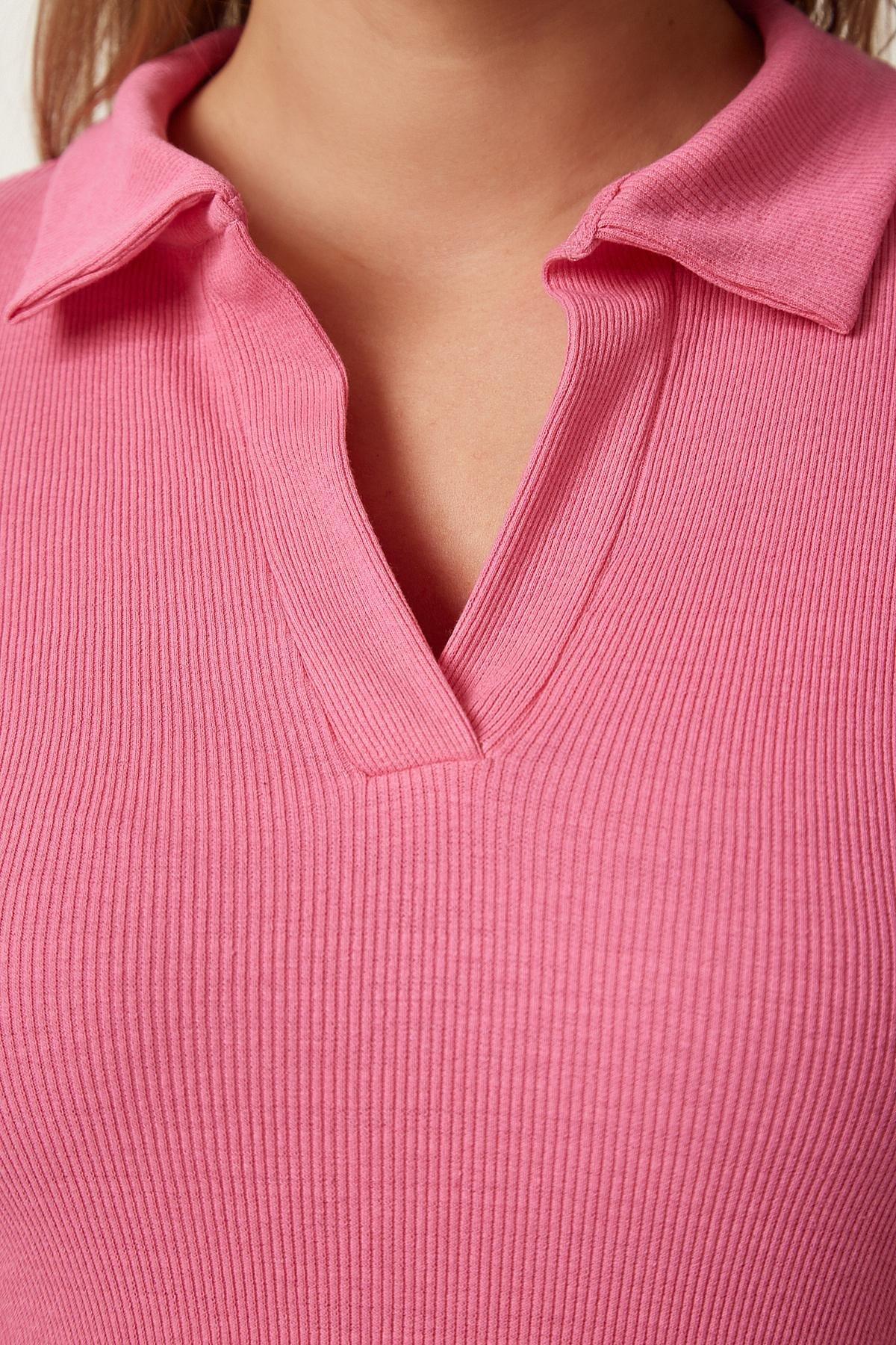 Pink Polo Neck Fitted Top, Pink, large image number 3