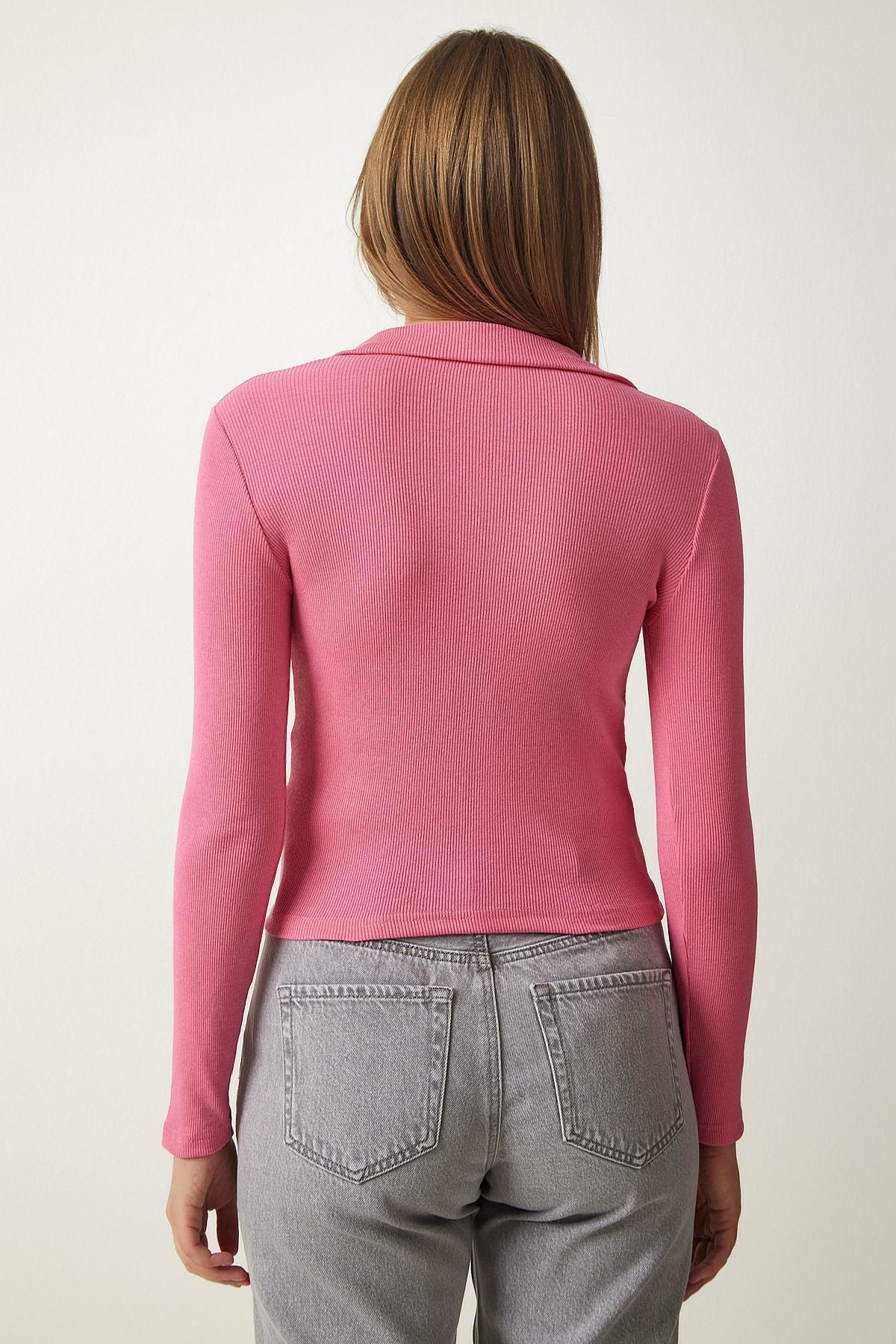 Pink Polo Neck Fitted Top, Pink, large image number 4