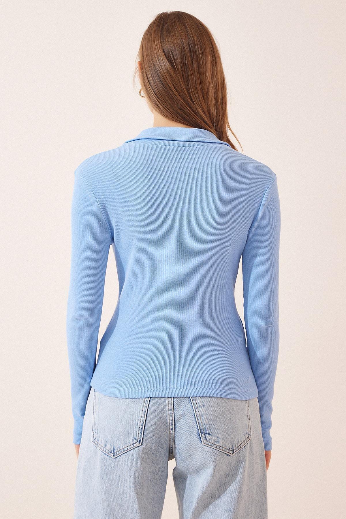 Blue Polo Neck Fitted Top, SKY BLUE, large image number 2