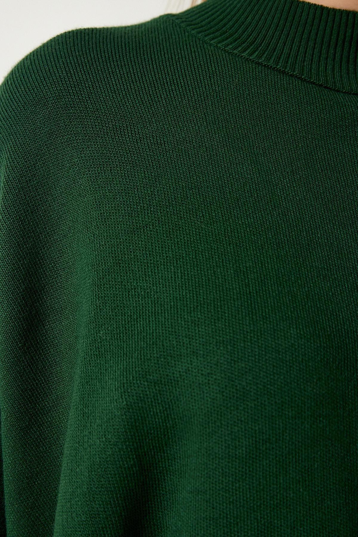 Green Side Slit Oversize Poncho Sweater, C101_1583, large image number 4