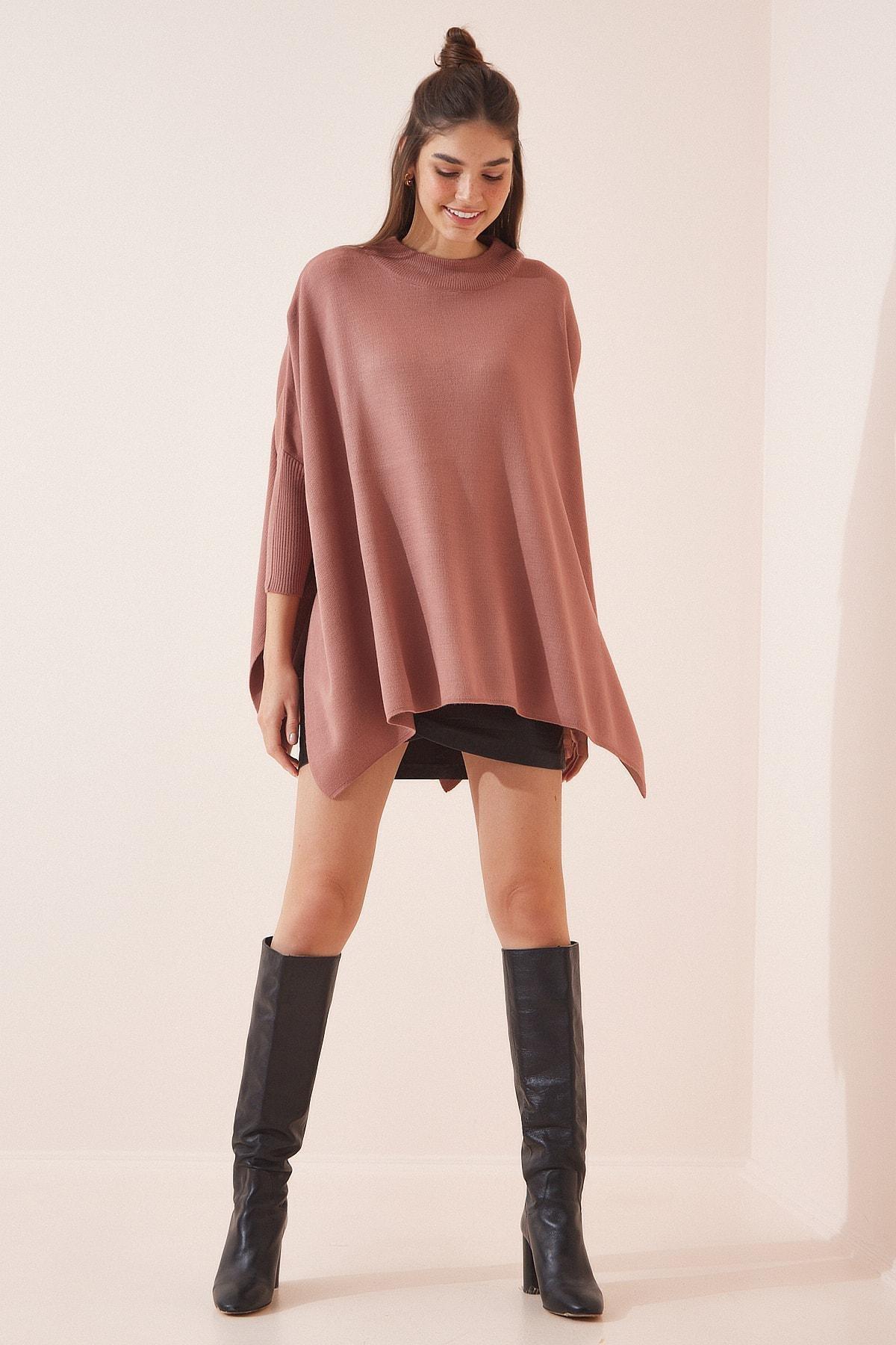 Pink Oversize Poncho Sweater, Dried rose, large image number 0