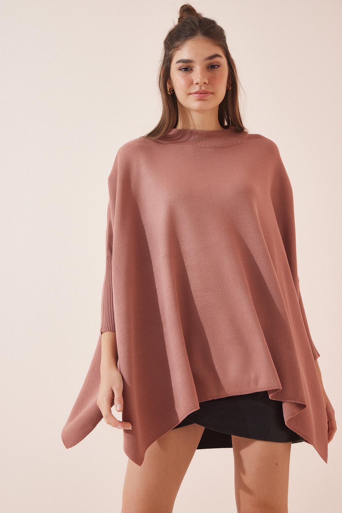Pink Oversize Poncho Sweater, Dried rose, large image number 1