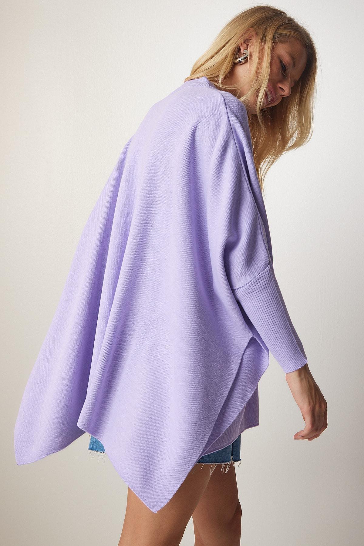 Purple Side Slits Oversized Poncho Sweater, Lilac, large image number 4