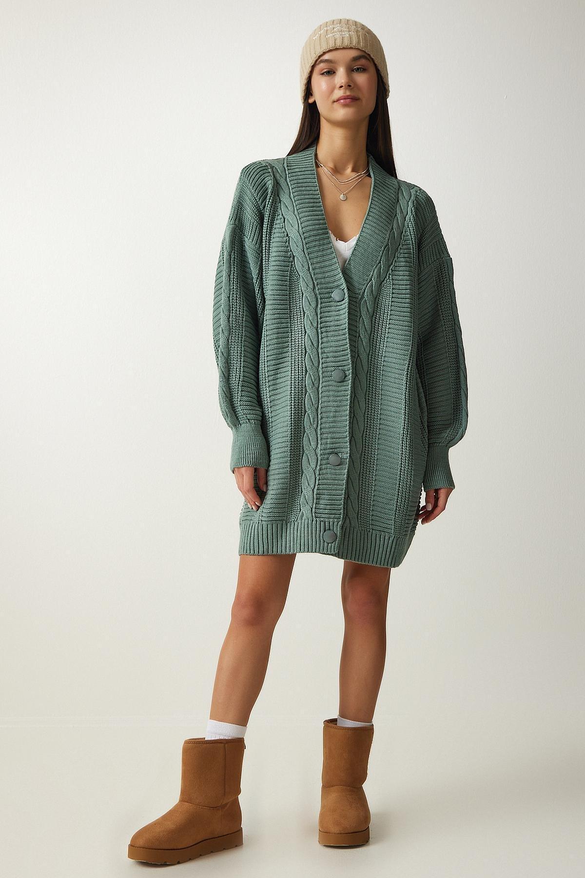 Green Balloon Sleeve Knitwear Cardigan, C101_2444, large image number 4