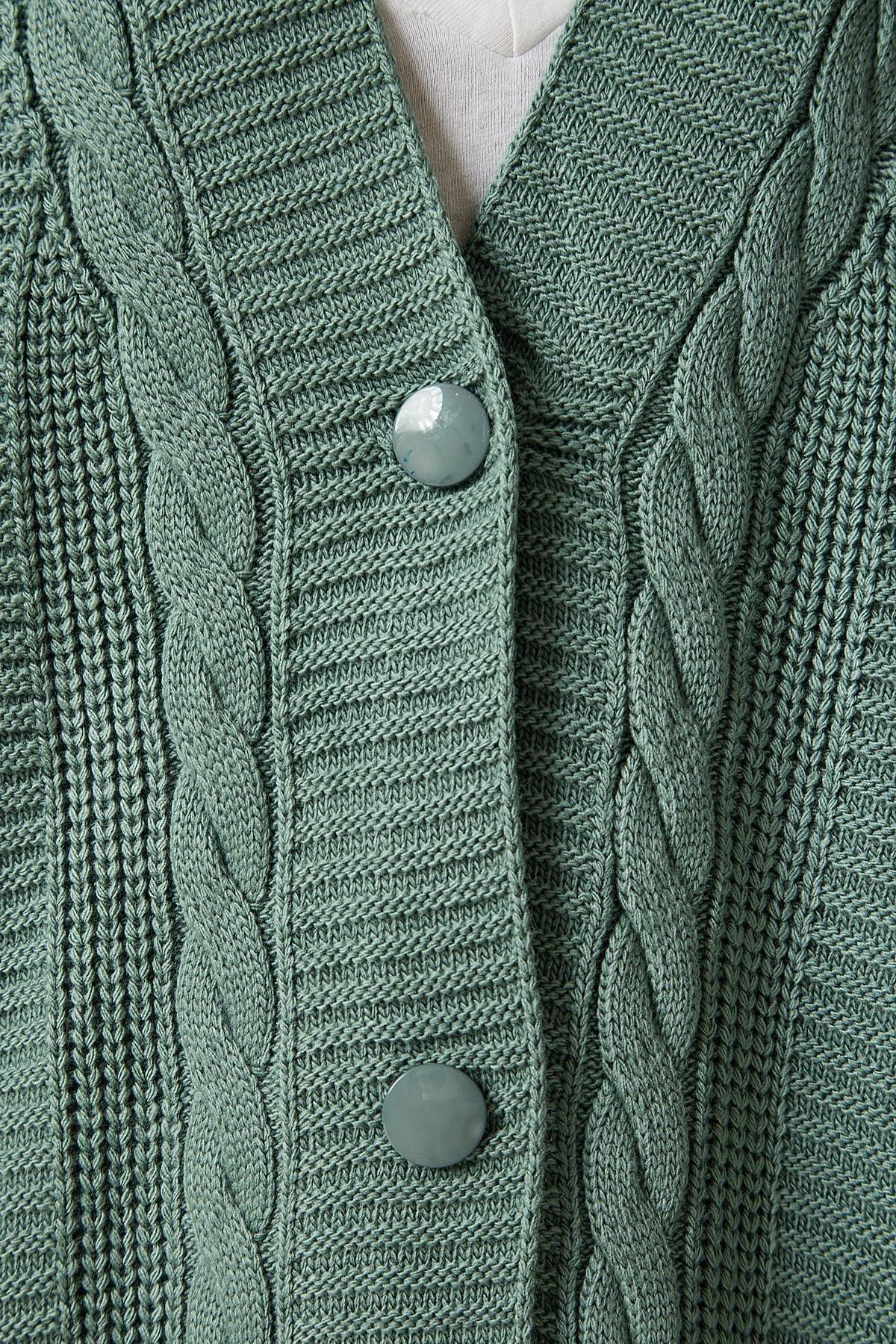 Green Balloon Sleeve Knitwear Cardigan, C101_2444, large image number 5