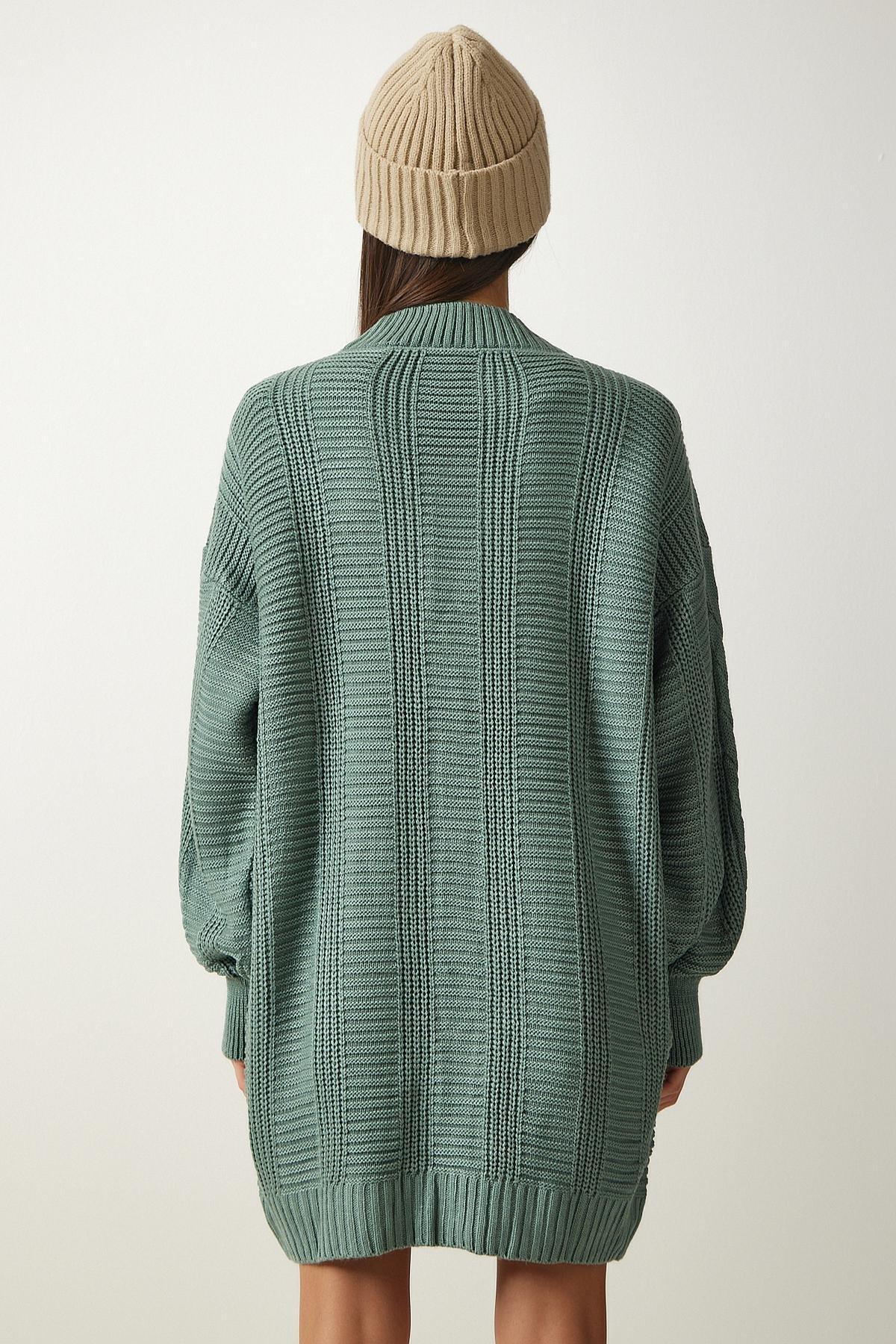 Green Balloon Sleeve Knitwear Cardigan, C101_2444, large image number 6