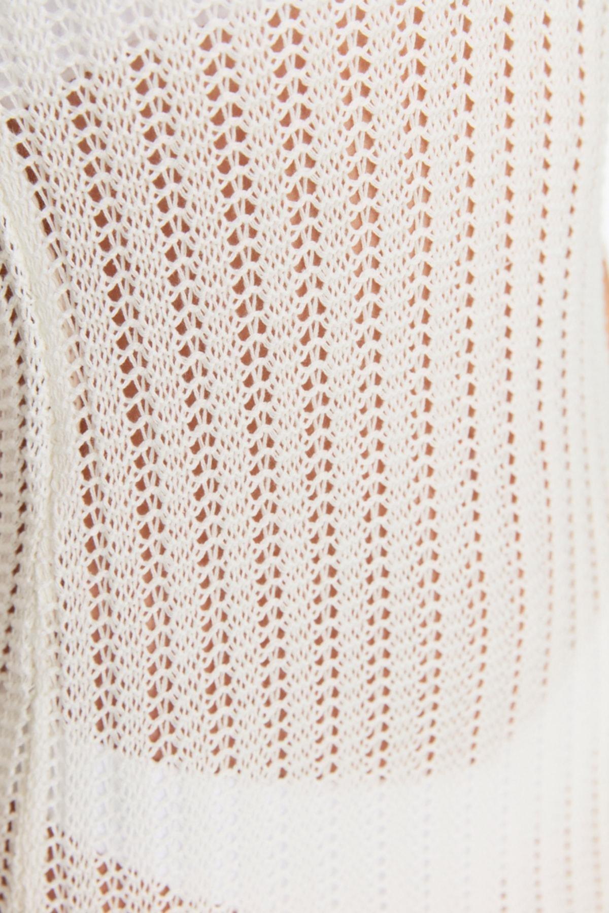 Cream V-Neck Cotton Dress, , large image number 1