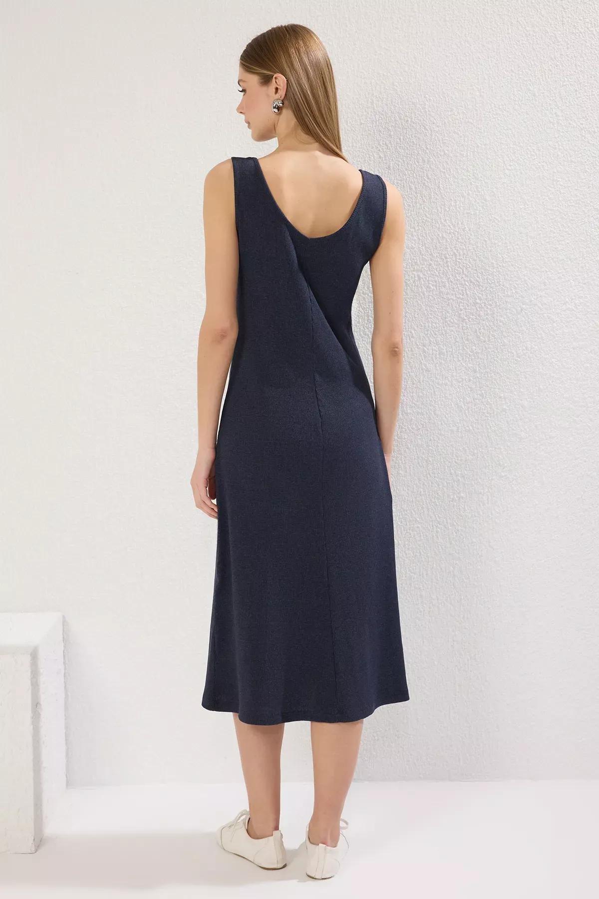 Blue Shift Plain Pool Neck Midi Knit Dress, , large image number 3