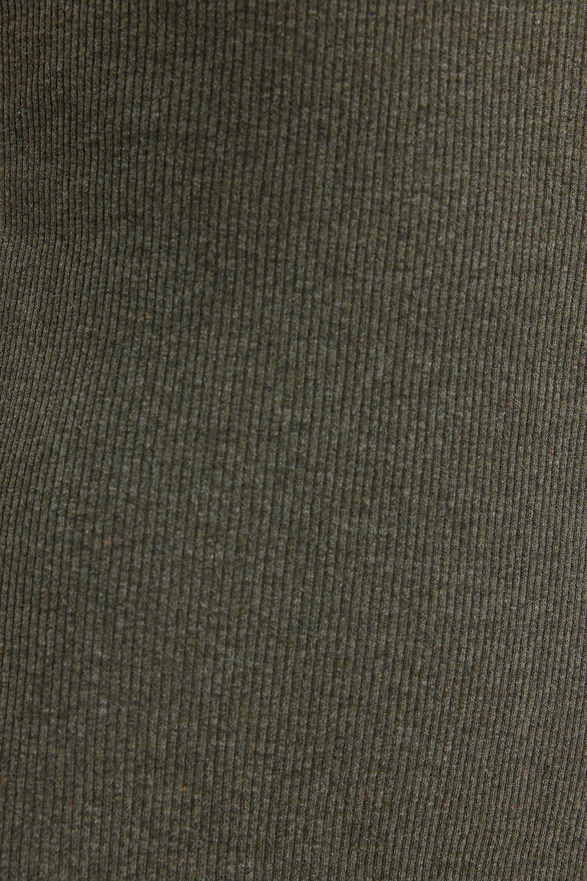 Khaki Ribbed A-Line Midi Knitted Dress, , large image number 4
