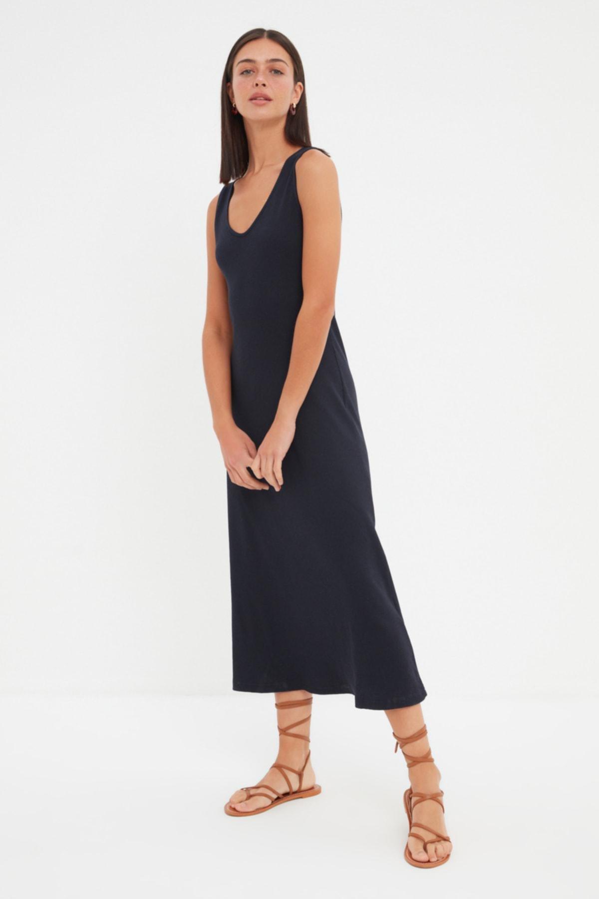 Trendyol - Navy A-Line V-Neck Dress