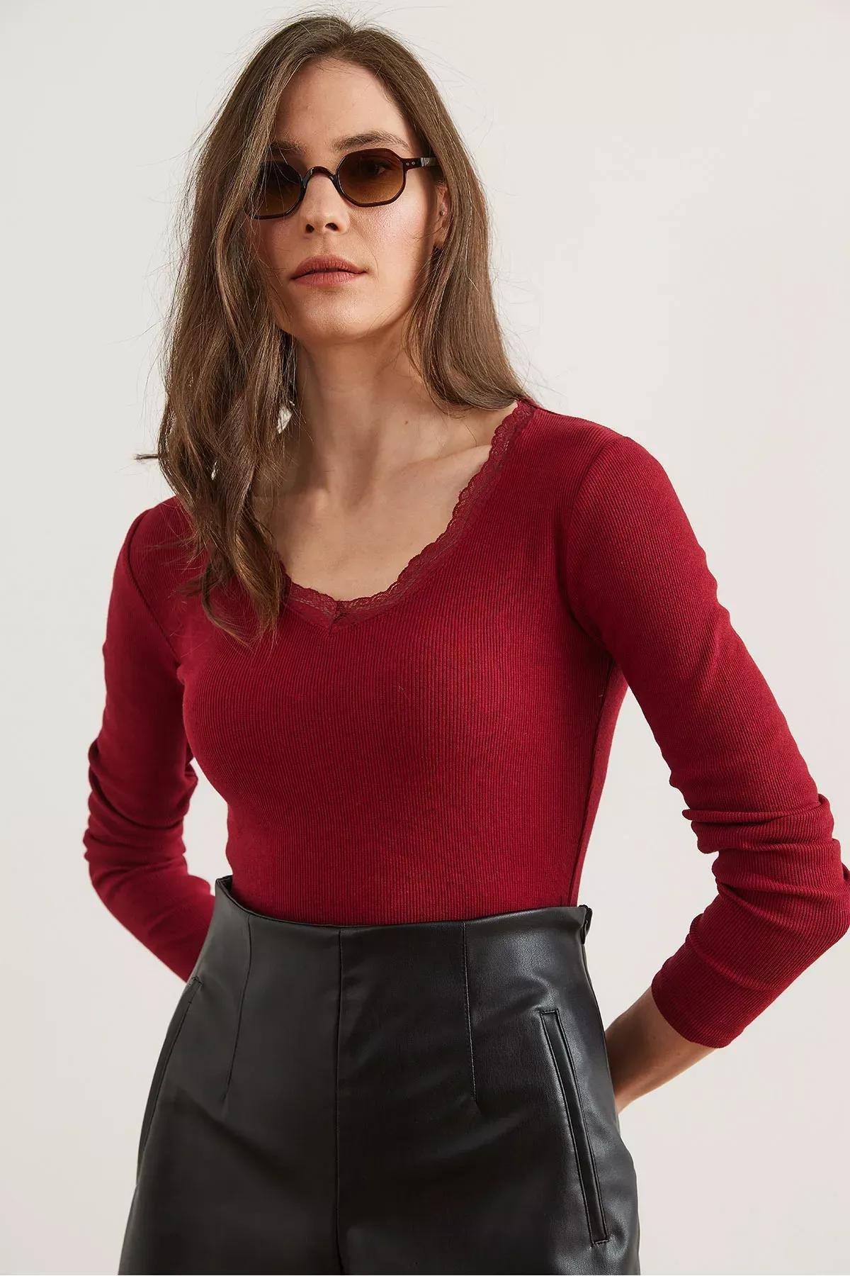 Burgundy Lace Camisole Blouse, Burgundy, large image number 2