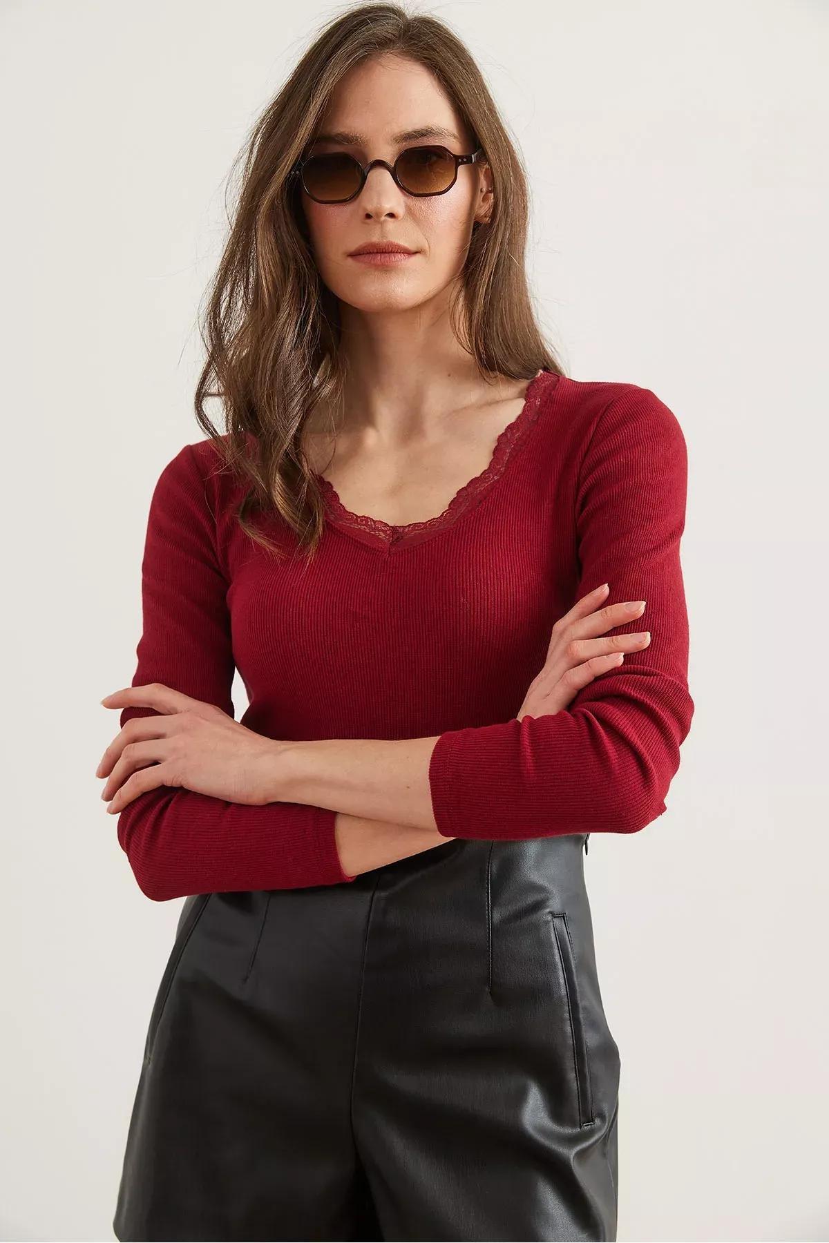 Burgundy Lace Camisole Blouse, Burgundy, large image number 4