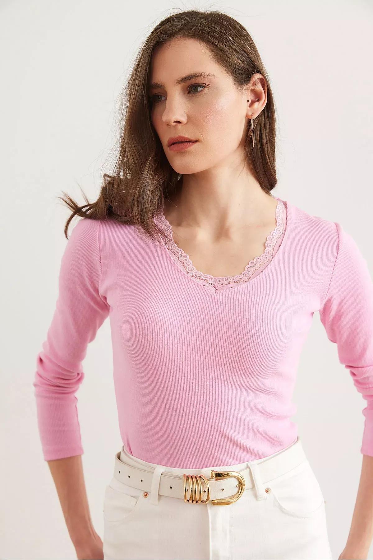 Pink Lace V-Neck Camisole, SUGAR PINK, large image number 3
