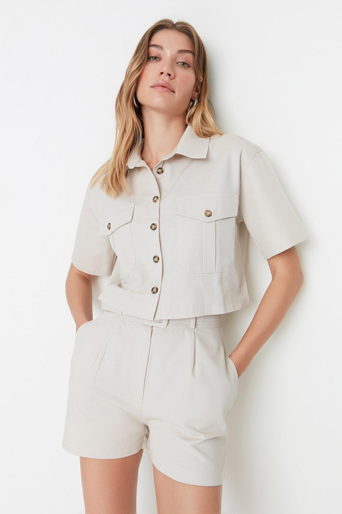 Grey Cotton Casual Collared Shirt, Gray, large image number 2