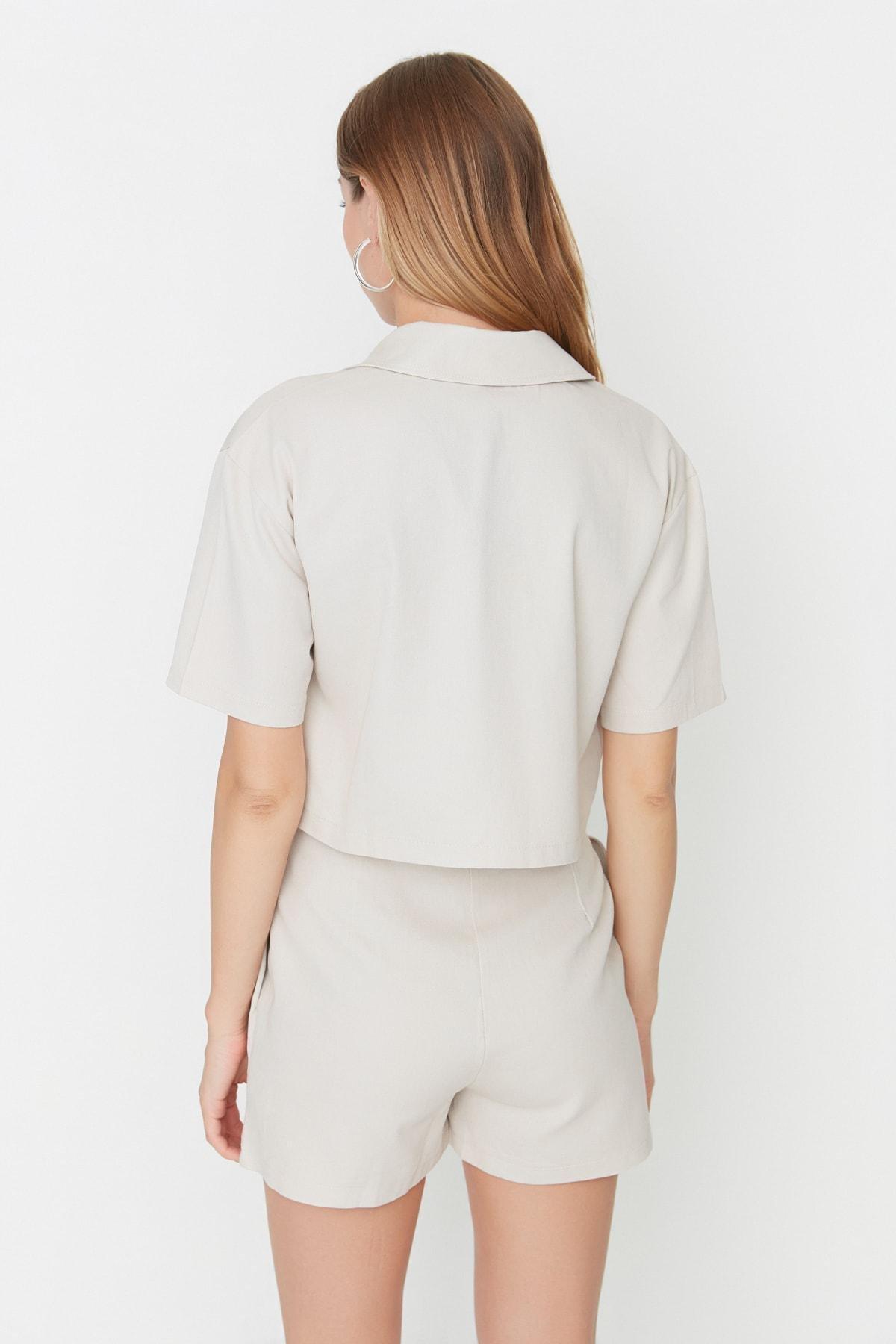 Grey Cotton Casual Collared Shirt, Gray, large image number 4