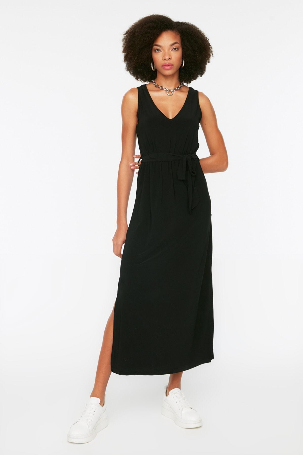 Black A-Line V-Neck Dress, , large image number 0