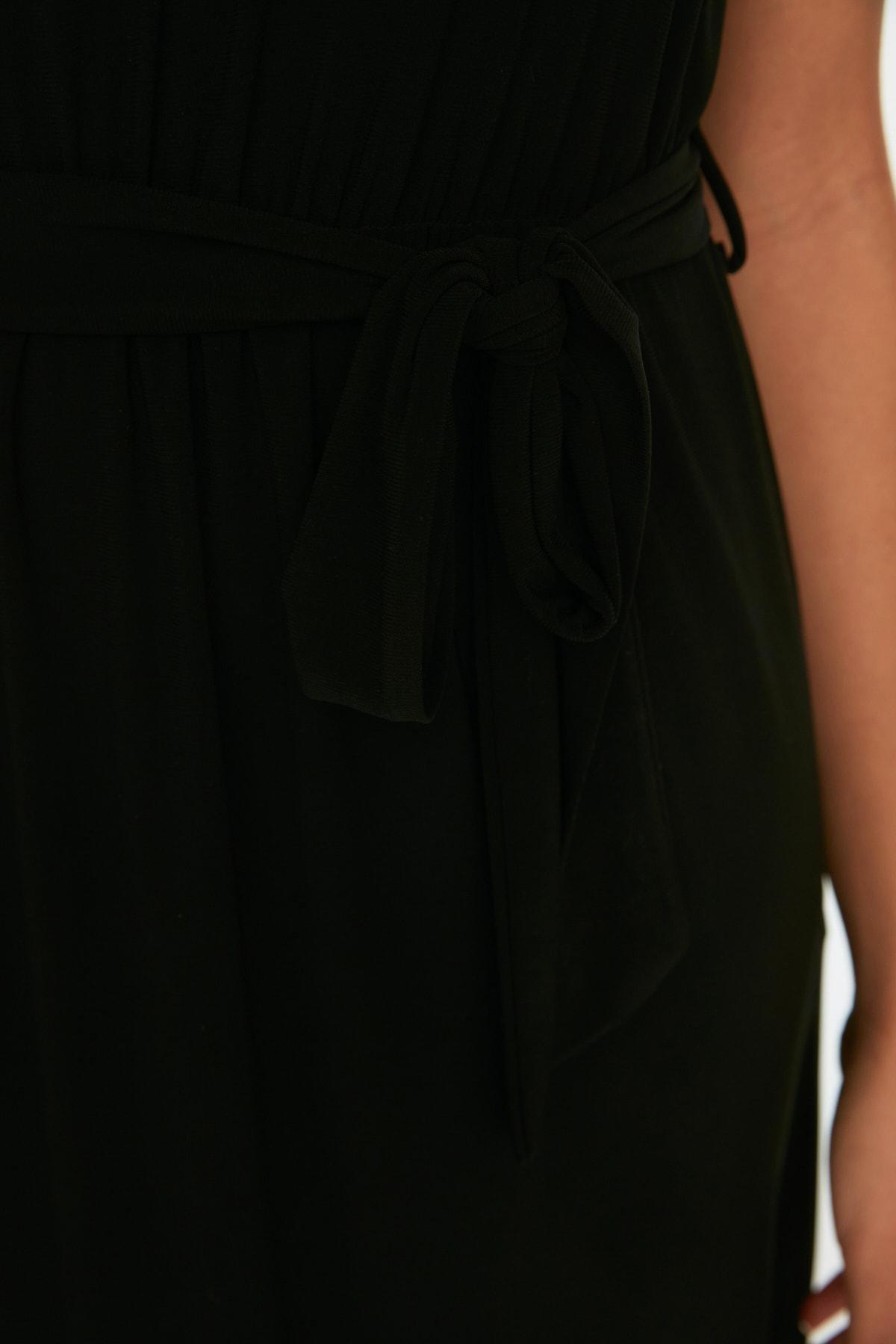 Black A-Line V-Neck Dress, , large image number 2