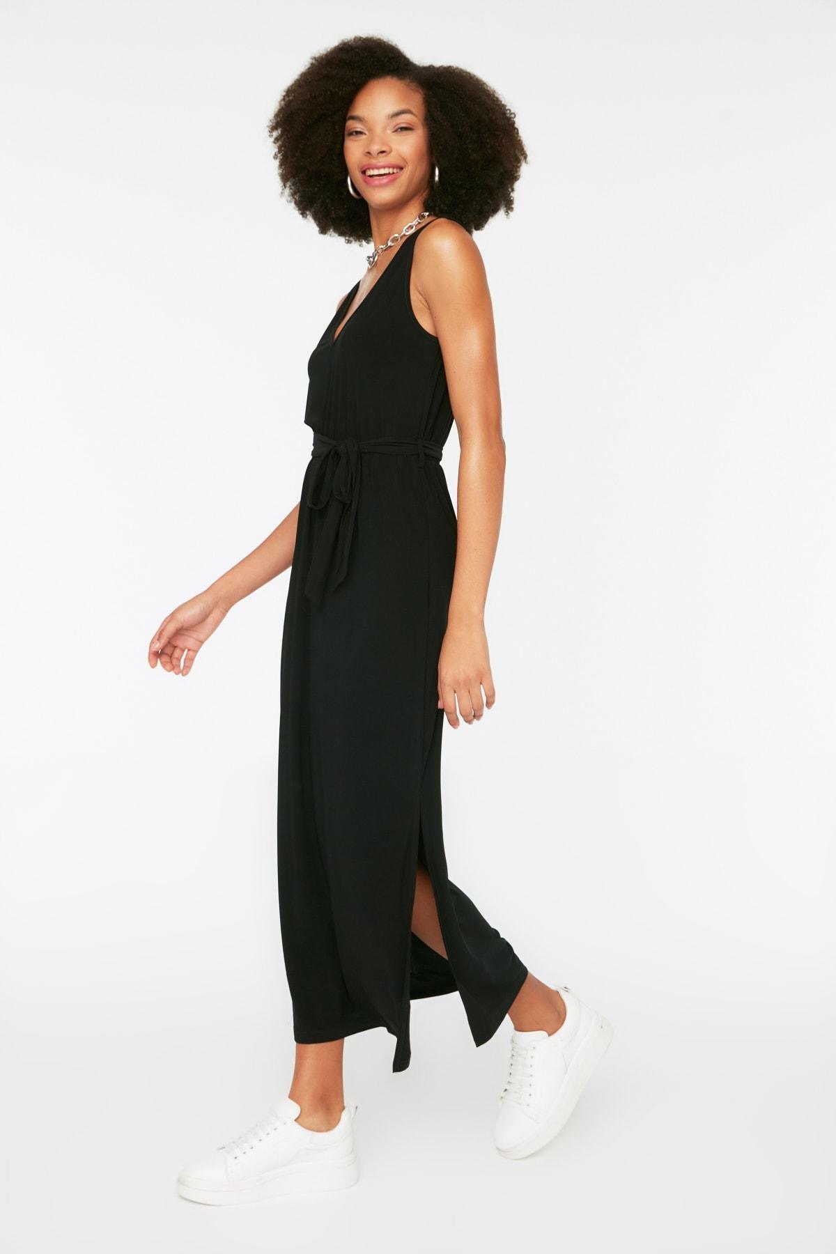 Black A-Line V-Neck Dress, , large image number 3